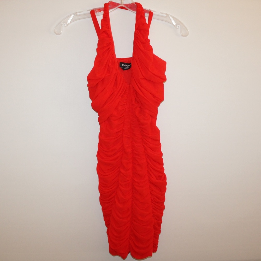 Bebe S Red Cross Back V Cut Ruched Dress